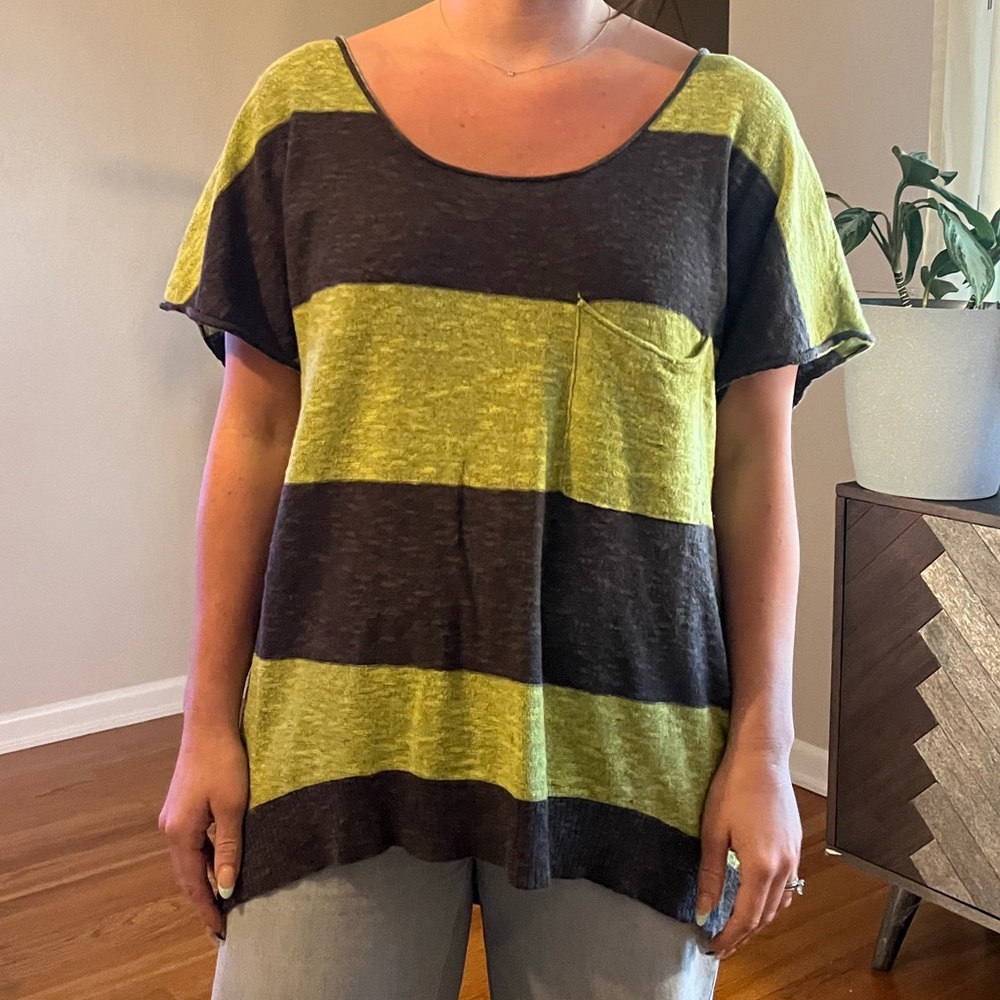 Free People Beach short sleeved green/grey knit top